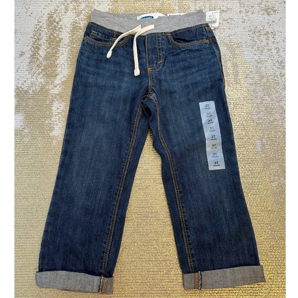 OLD NAVY Toddler Boys Denim Dark Relaxed Fit Pull On Comfort Waist Jeans NWT 3T